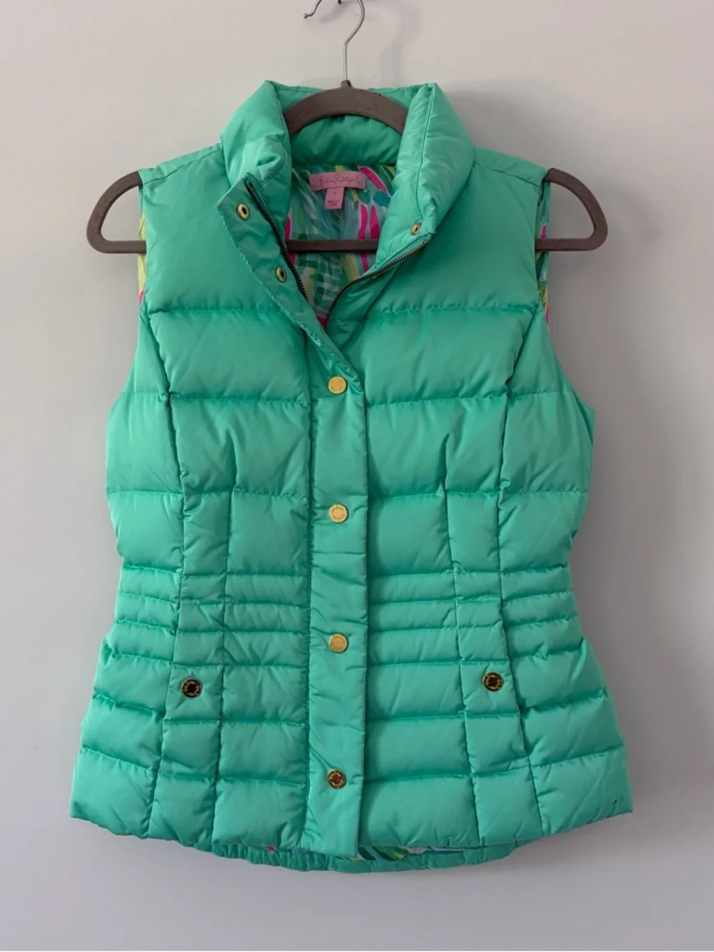 Lilly Pulitzer Isabelle Teal Green Sleeveless Down Filled Puffer Vest S - Picture 2 of 12